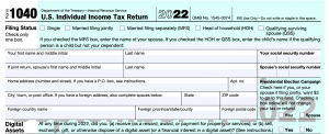 screen shot of IRS form 1040